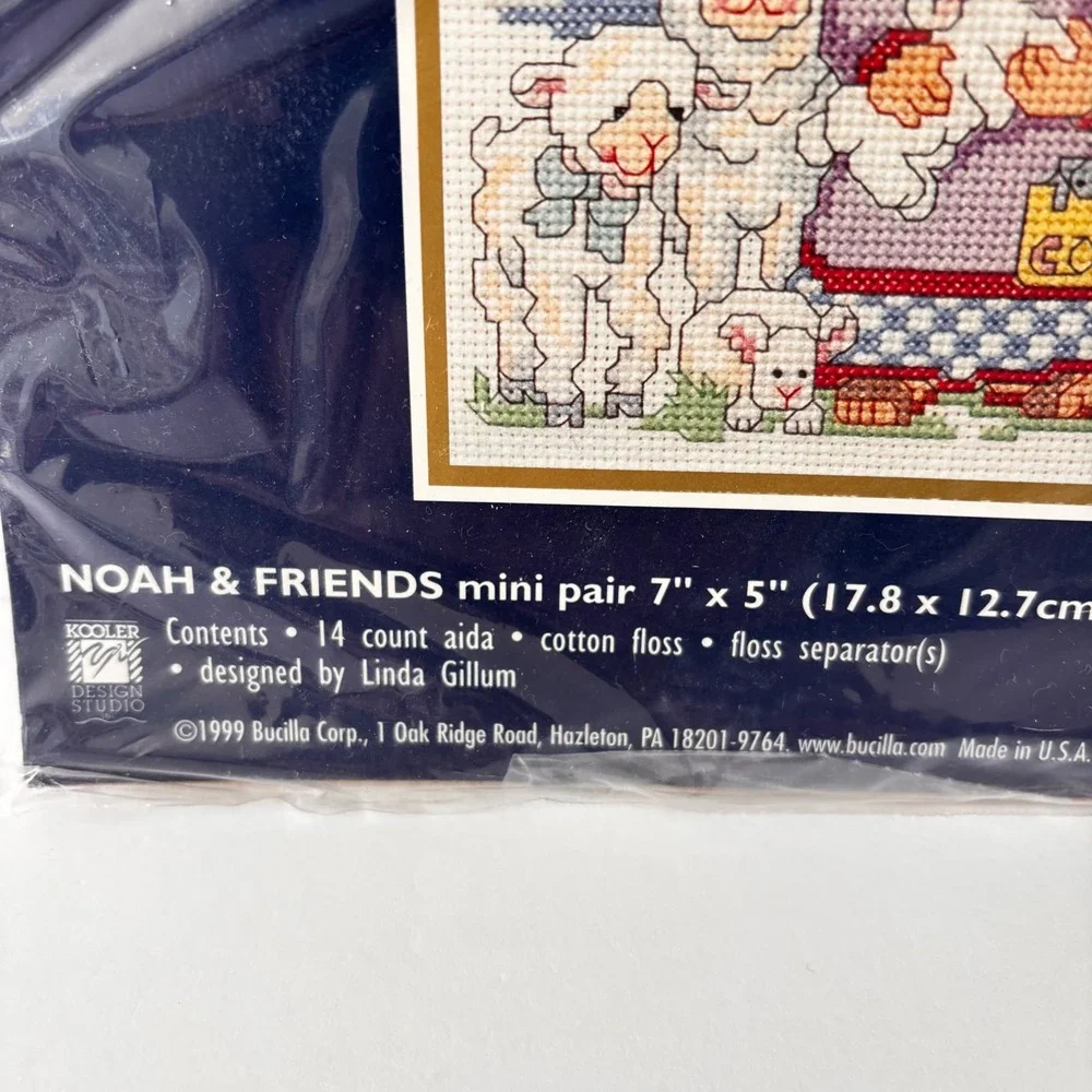 Vintage Bucilla Baby Cross Stitch Kit Mini Pair Noah & Friends 7x5